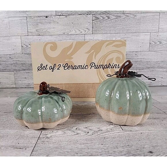 Cracker Barrel Set of 2 Ceramic Pumpkins w/ Box FALL AUTUMN DECOR - Picture 1 of 7